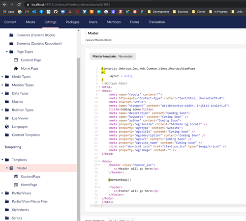 Umbraco 9 Master Page